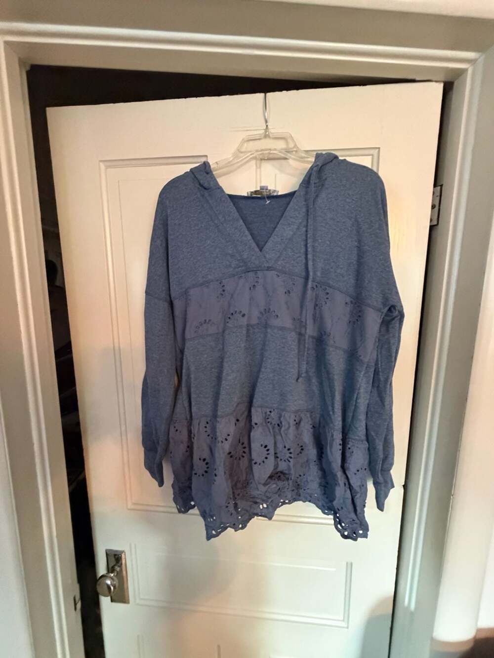 Weekend by Suzanne Betro Blue Eyelet Detail Hoodie Sweatshirt